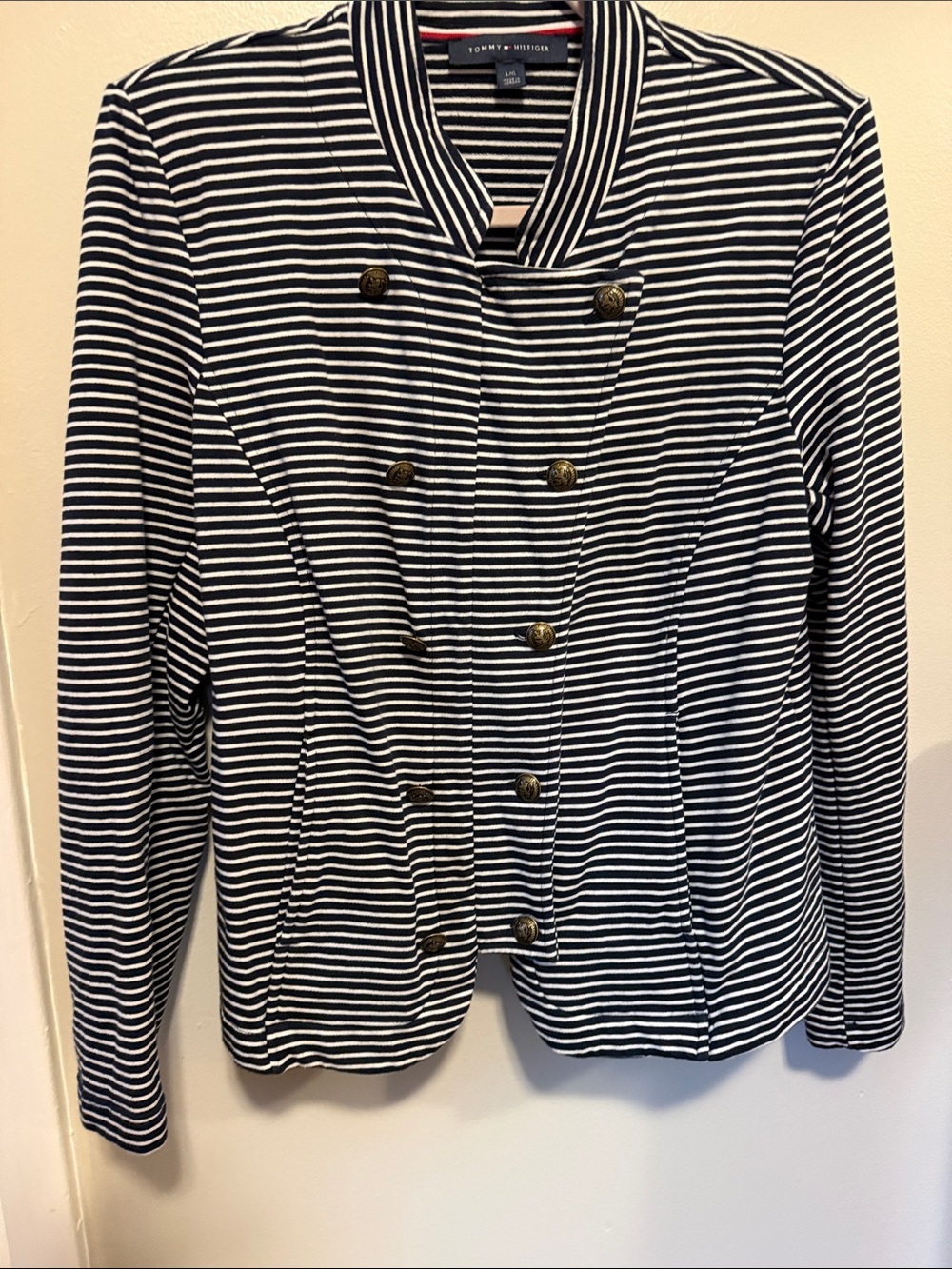 Tommy Hilfiger Navy White Striped Double Breasted Jacket Blazer Size L